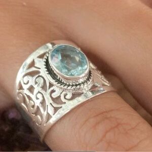 Sterling Silver Aquamarine Filigree Ring - Blue